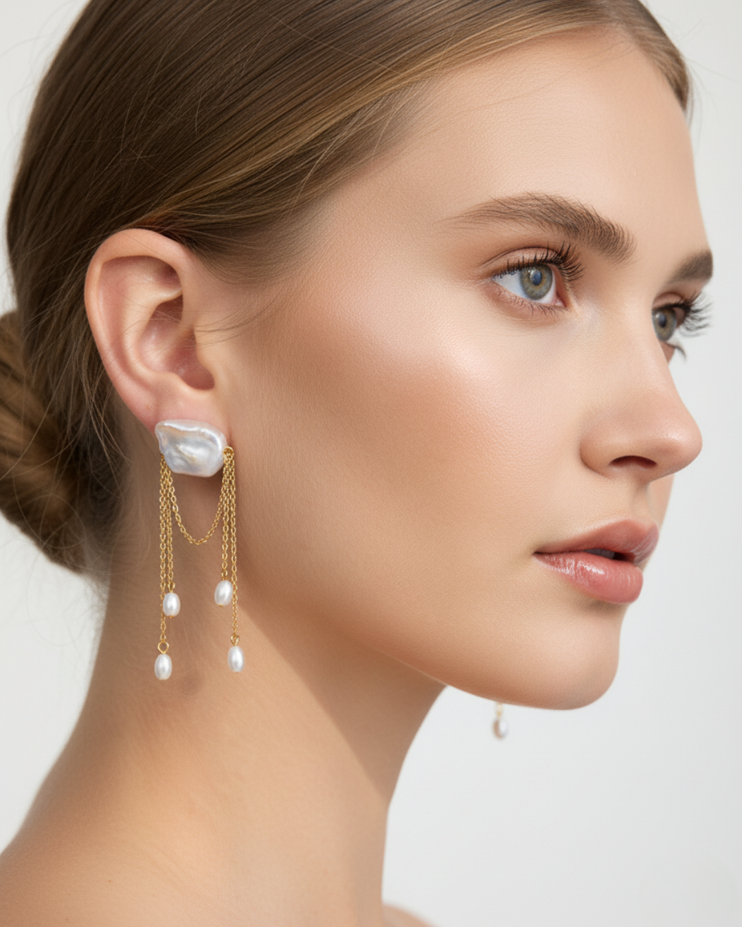 Baroque Pearl Chain Drop Earrings