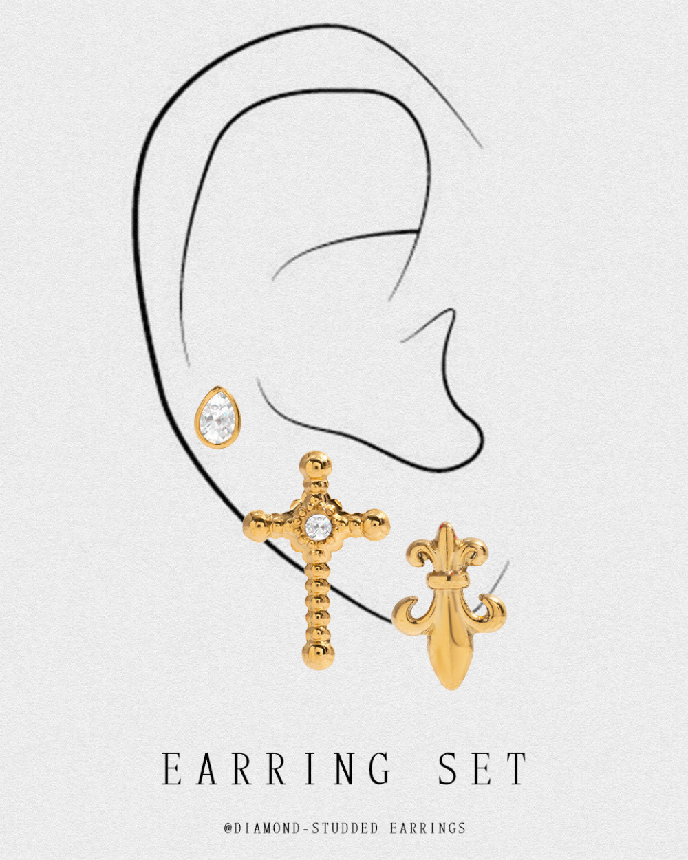 Crystal & Fleur de Lis Earrings Set