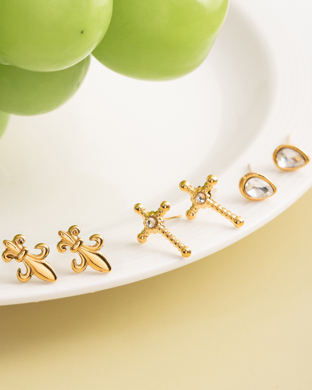 Crystal & Fleur de Lis Earrings Set