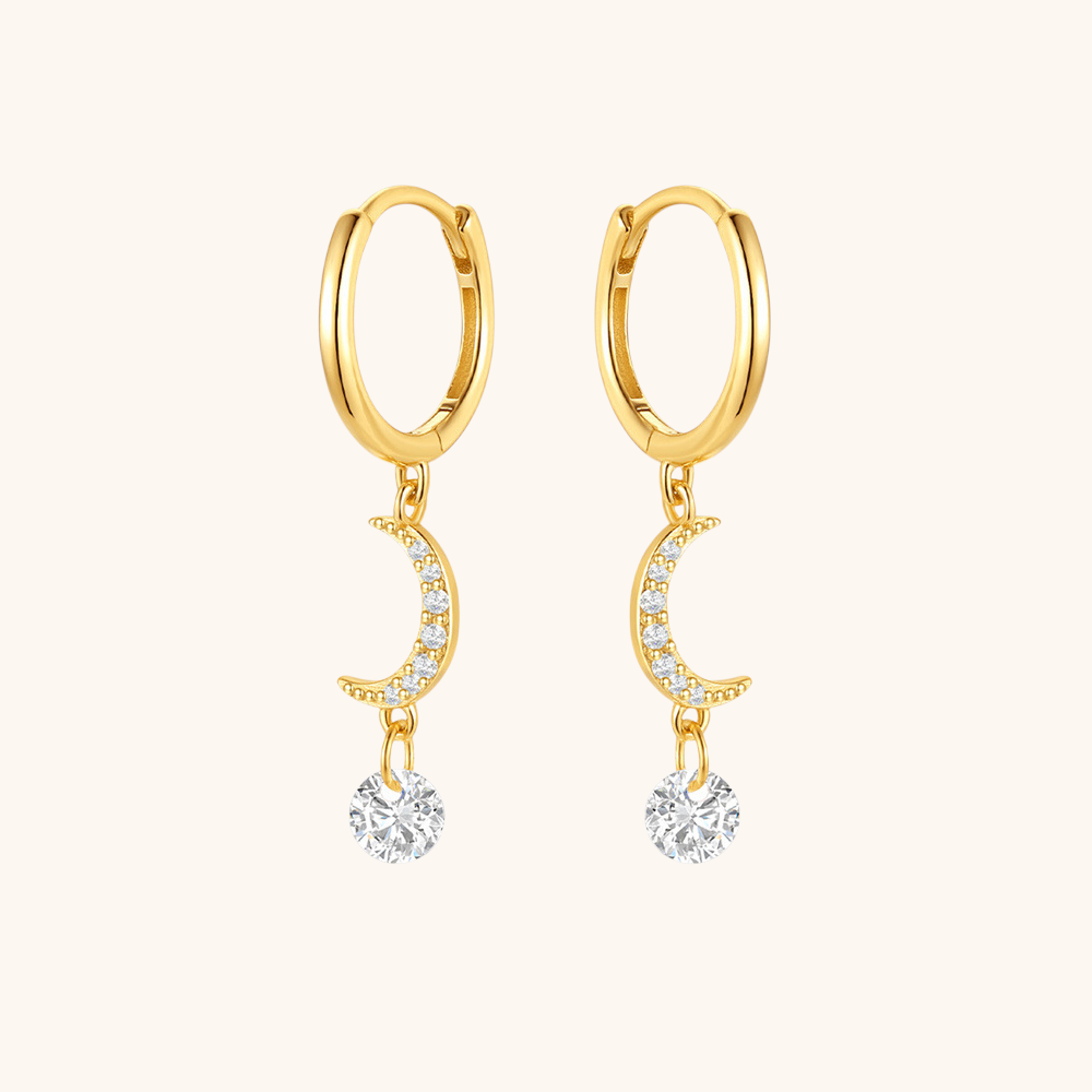 Crescent Moon Crystal Hoop Earrings