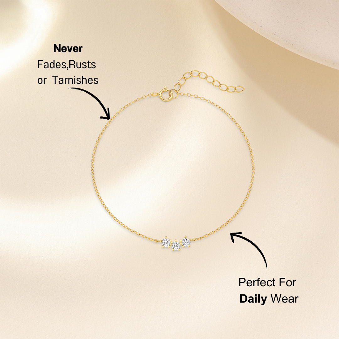 Close-up of a 925 sterling silver bracelet with zirconia stones, beautifully displayed on a soft beige background.