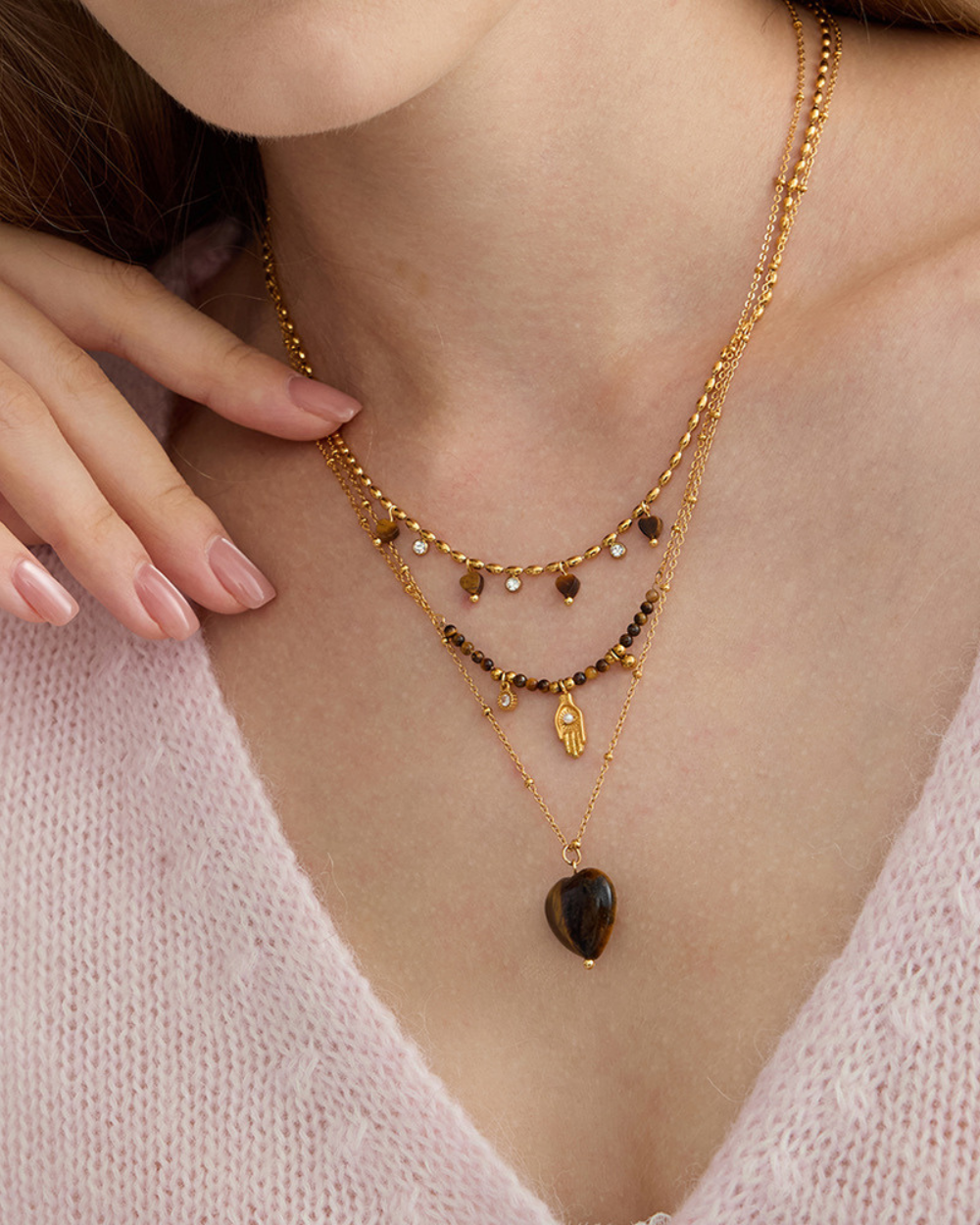 Starlight Tiger Eye Heart Necklace