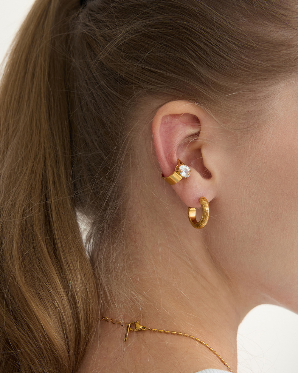 Oval Crystal Ear Cuff