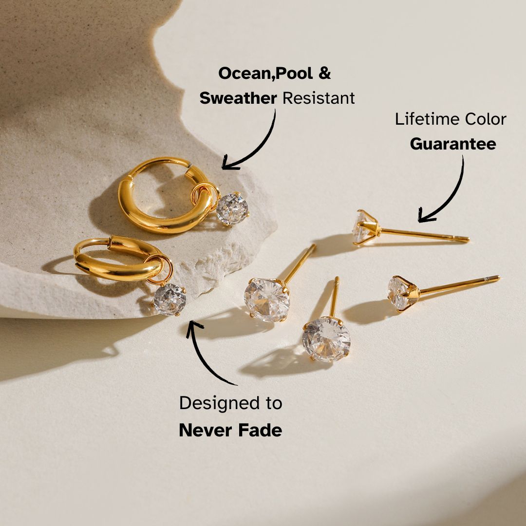 Lustre Whisper – Gold & Zircon Trio Earring Set