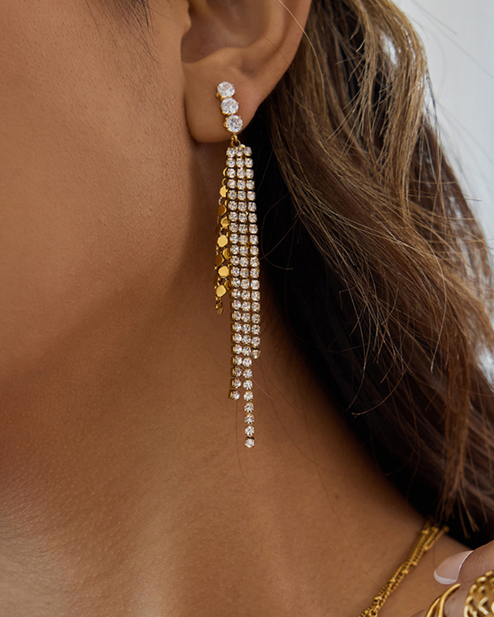 Golden Starlight Waterfall Earrings