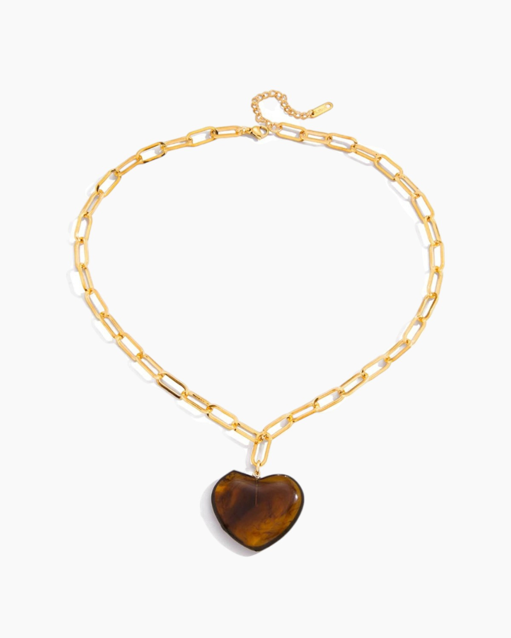 Chunky Brown Heart Pendant Chain Necklace