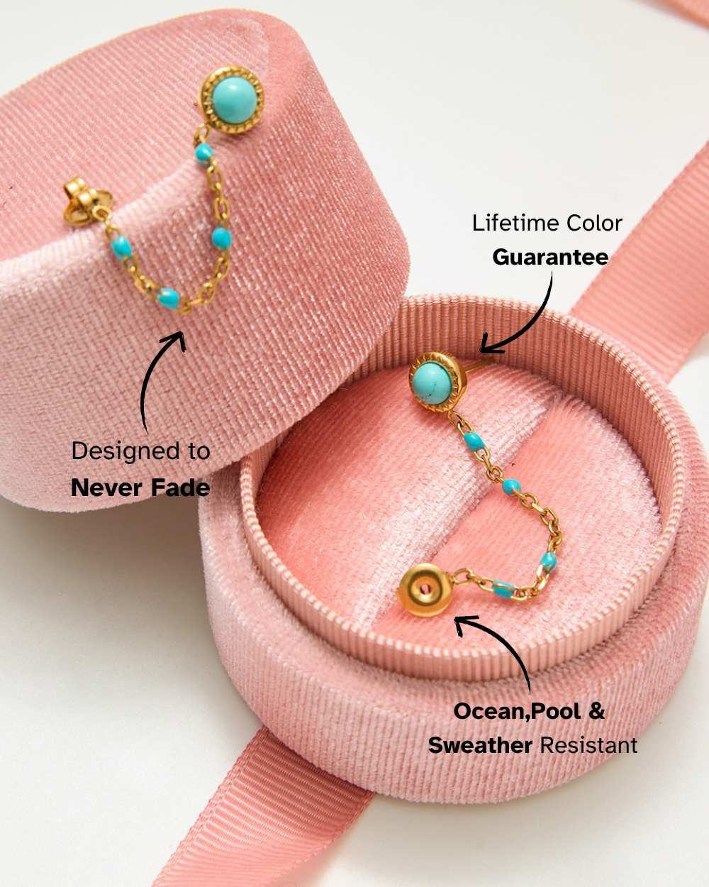 Turquoise Beaded Chain Stud Earrings