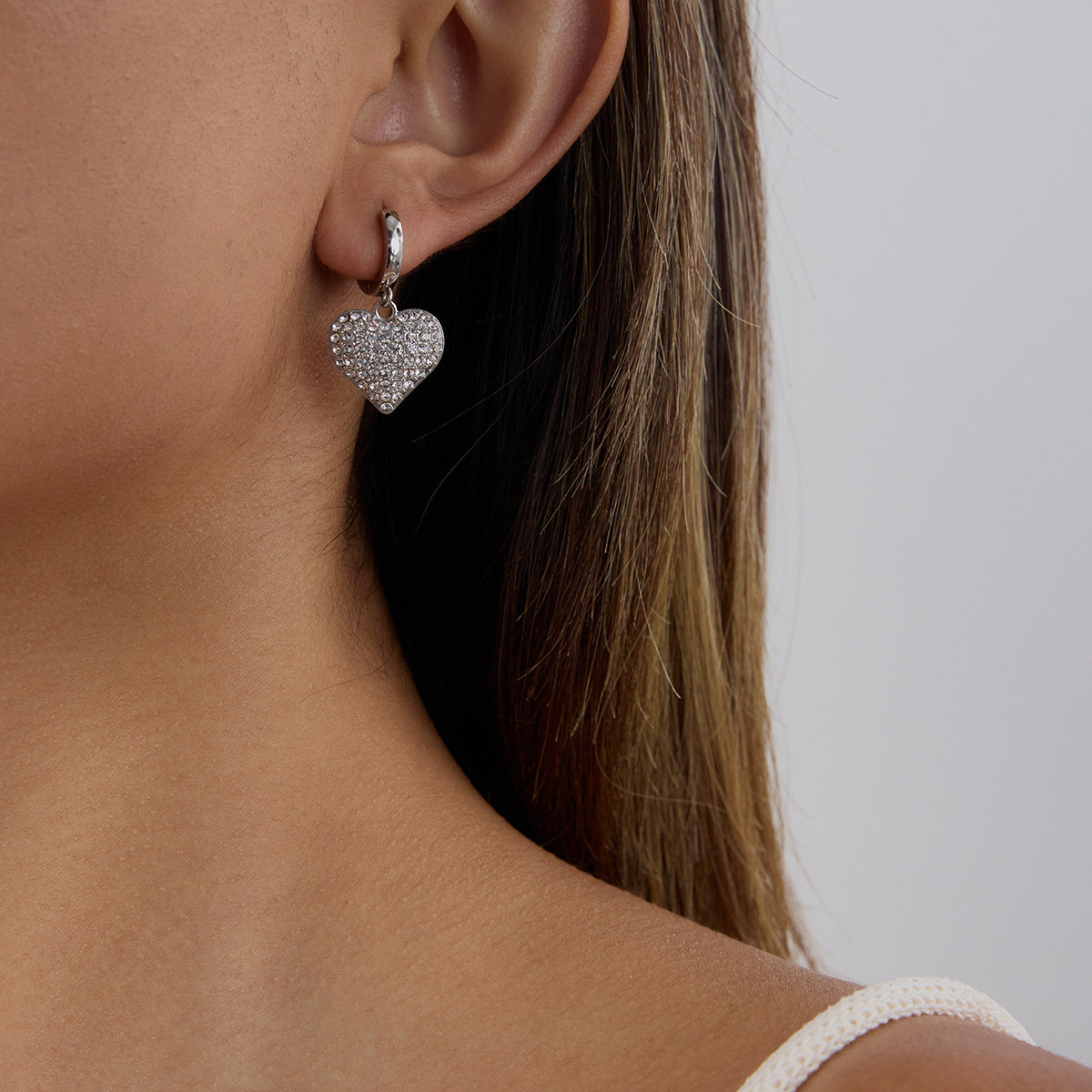 Radiant Heart Drop Earrings - Silver