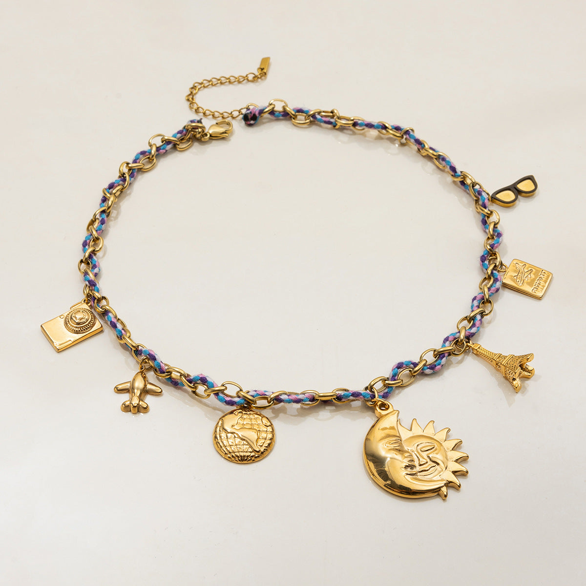 Bohemian layered necklace with travel-inspired pendants
