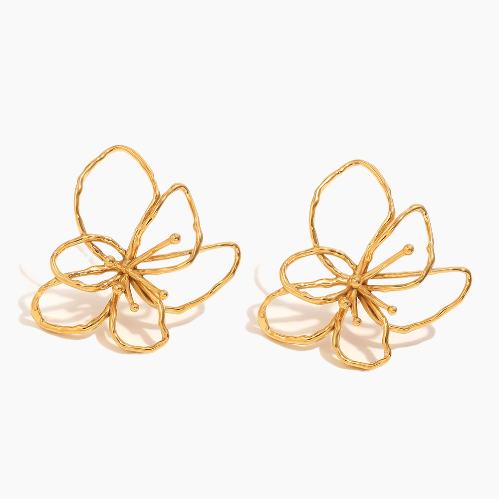 Pair of gold butterfly-shaped earrings on a white background