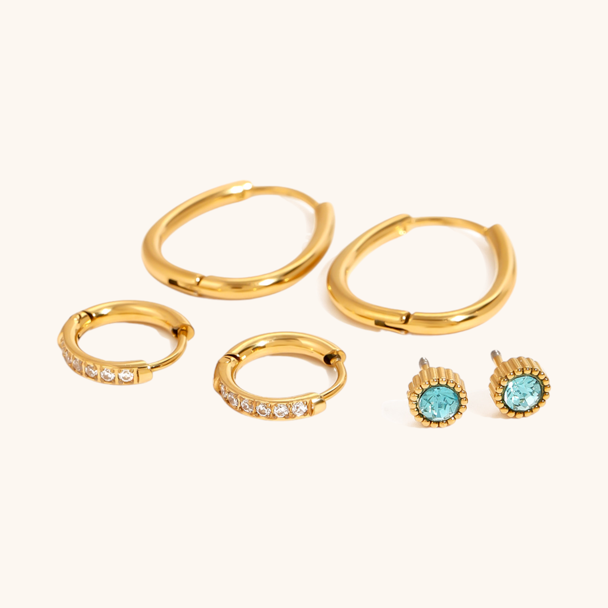gold open teardrop hoop earrings set for women, waterproof fashion jewelry