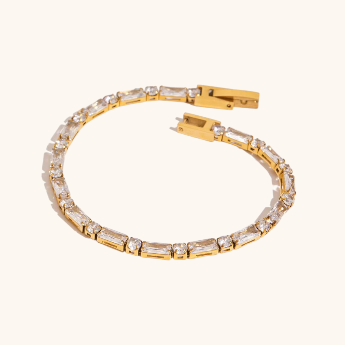 Waterproof white crystal bracelet styled with summer vacation outfit_MiFJewelry