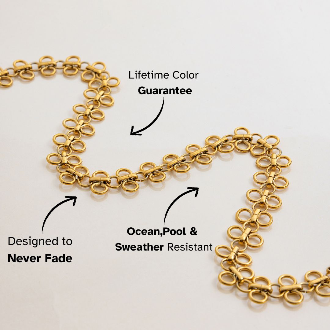 Close-up of daisy chain choker with waterproof design
