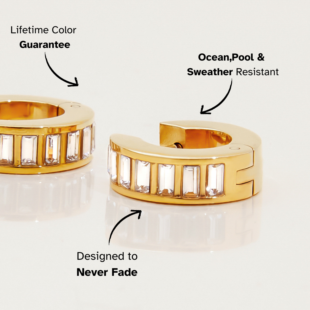 Oceanproof gold hoops with lifetime shine guarantee