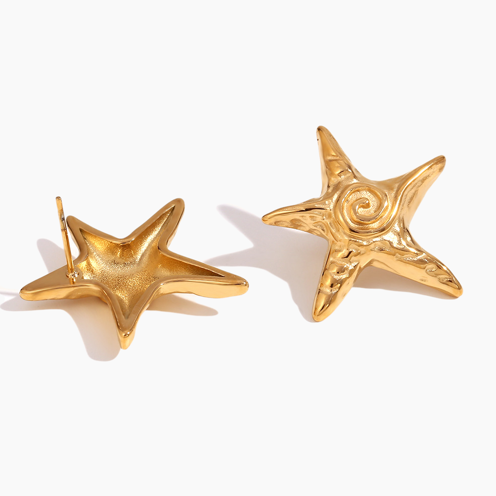 Gold star-shaped earrings on a white background
