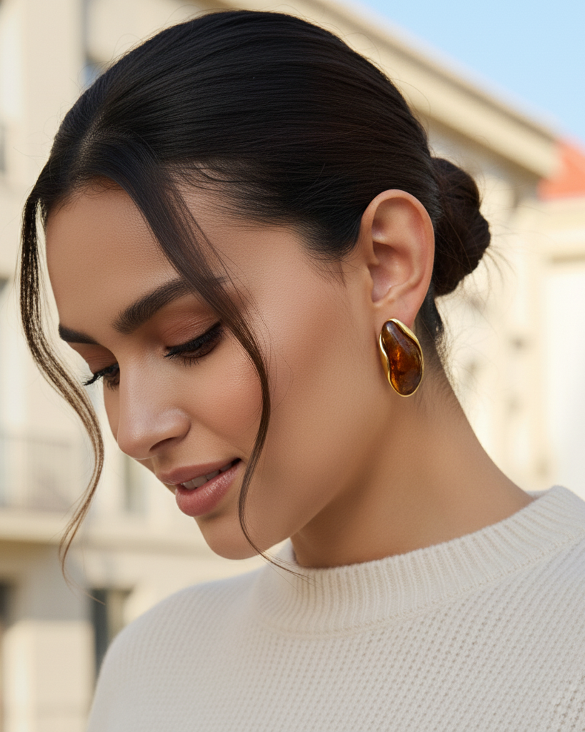 Molten Glow Pebble Earrings – Amber