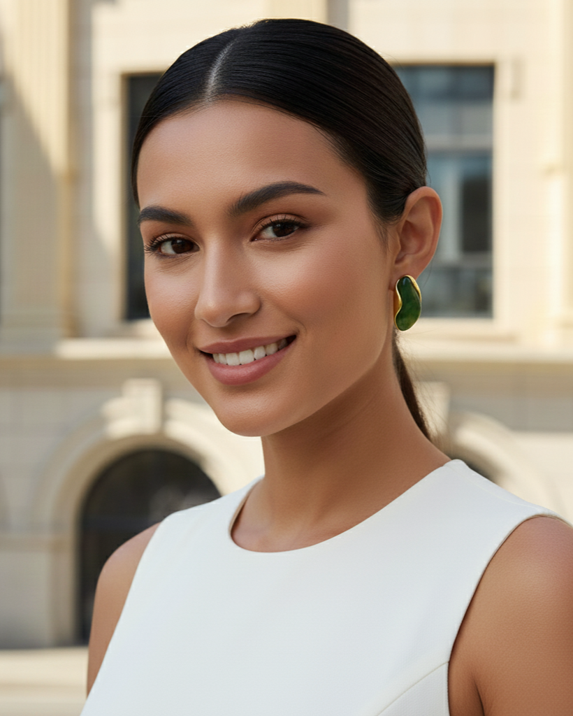 Molten Glow Pebble Earrings – Olive