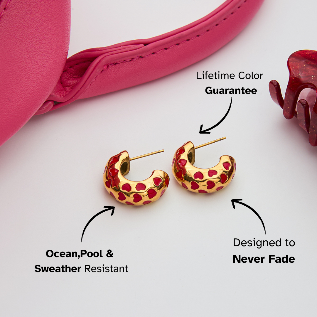 Valentine heart hoop earrings styled with pink accessories