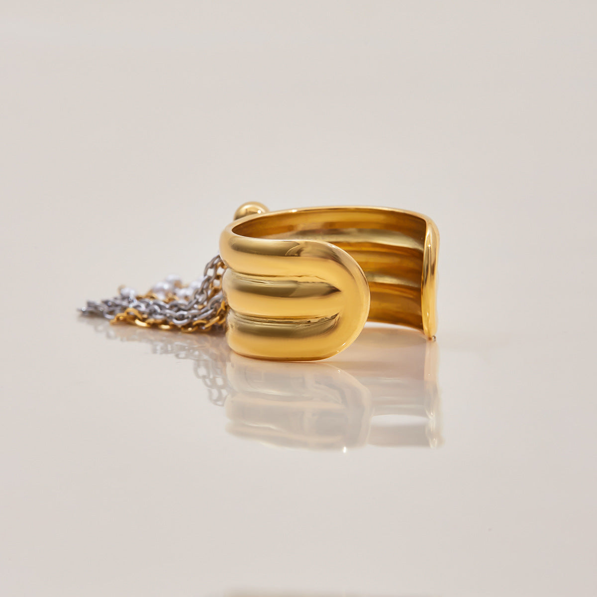 Statement gold open ring with cascading chains