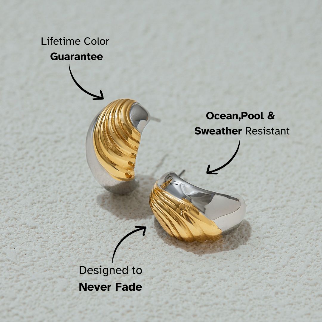 Lightweight gold silver swirl studs on minimal backdrop