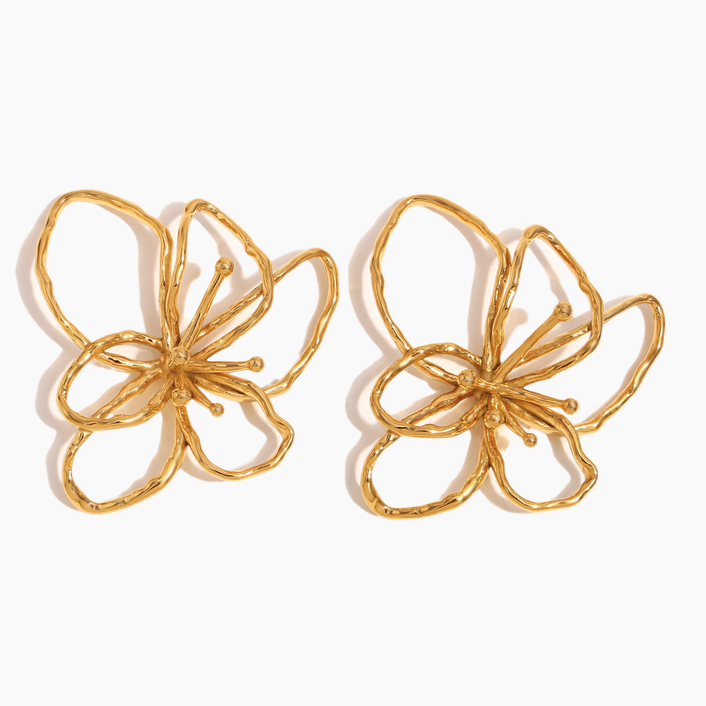 Gold butterfly-shaped earrings on a white background