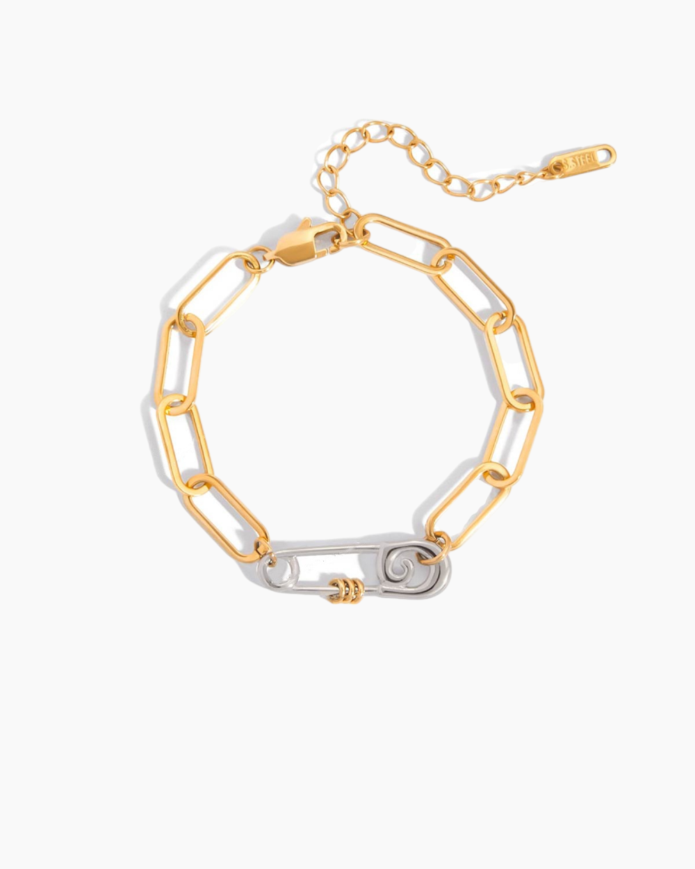 Gold and silver chain bracelet on a white background