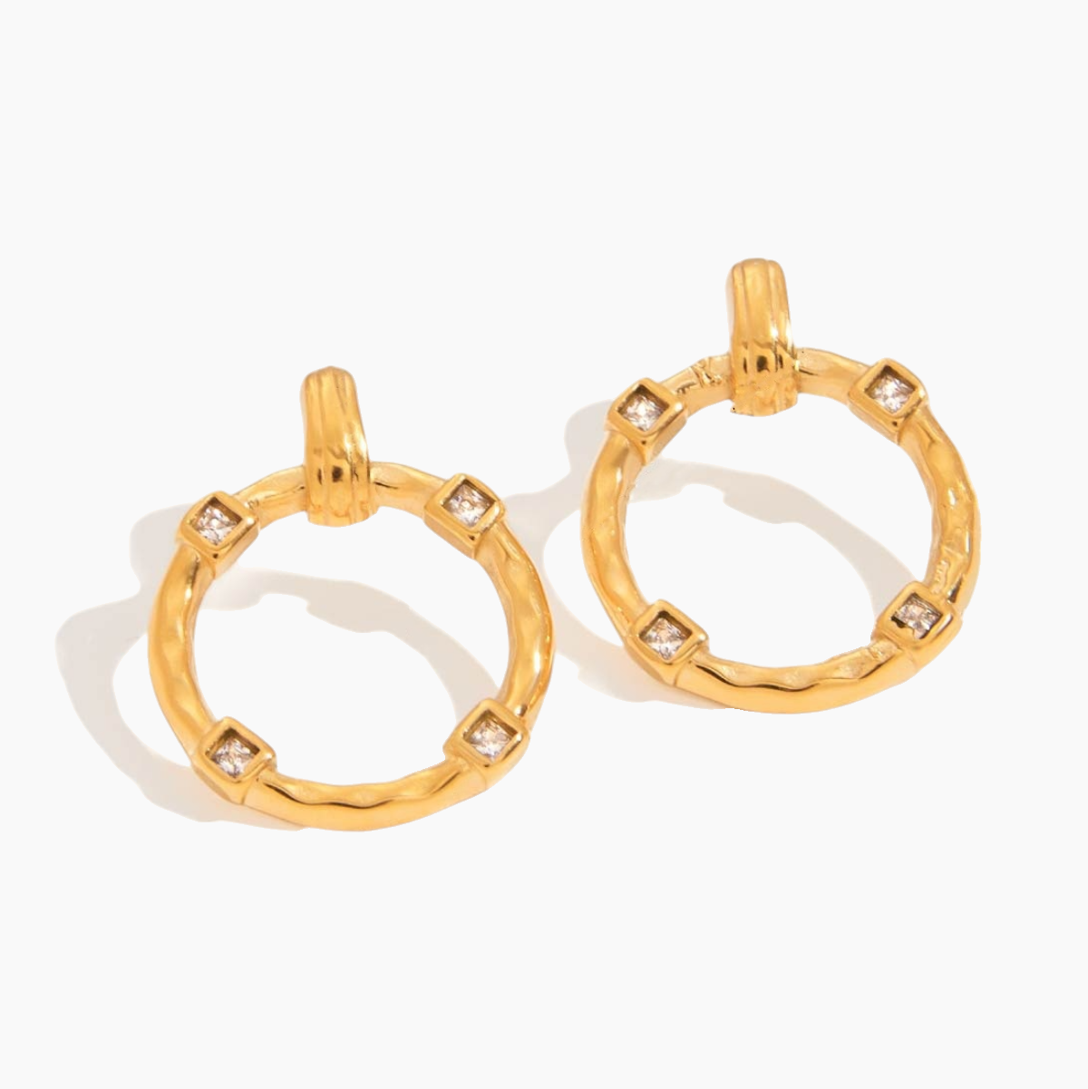 Solora Gem Circle Studs - White