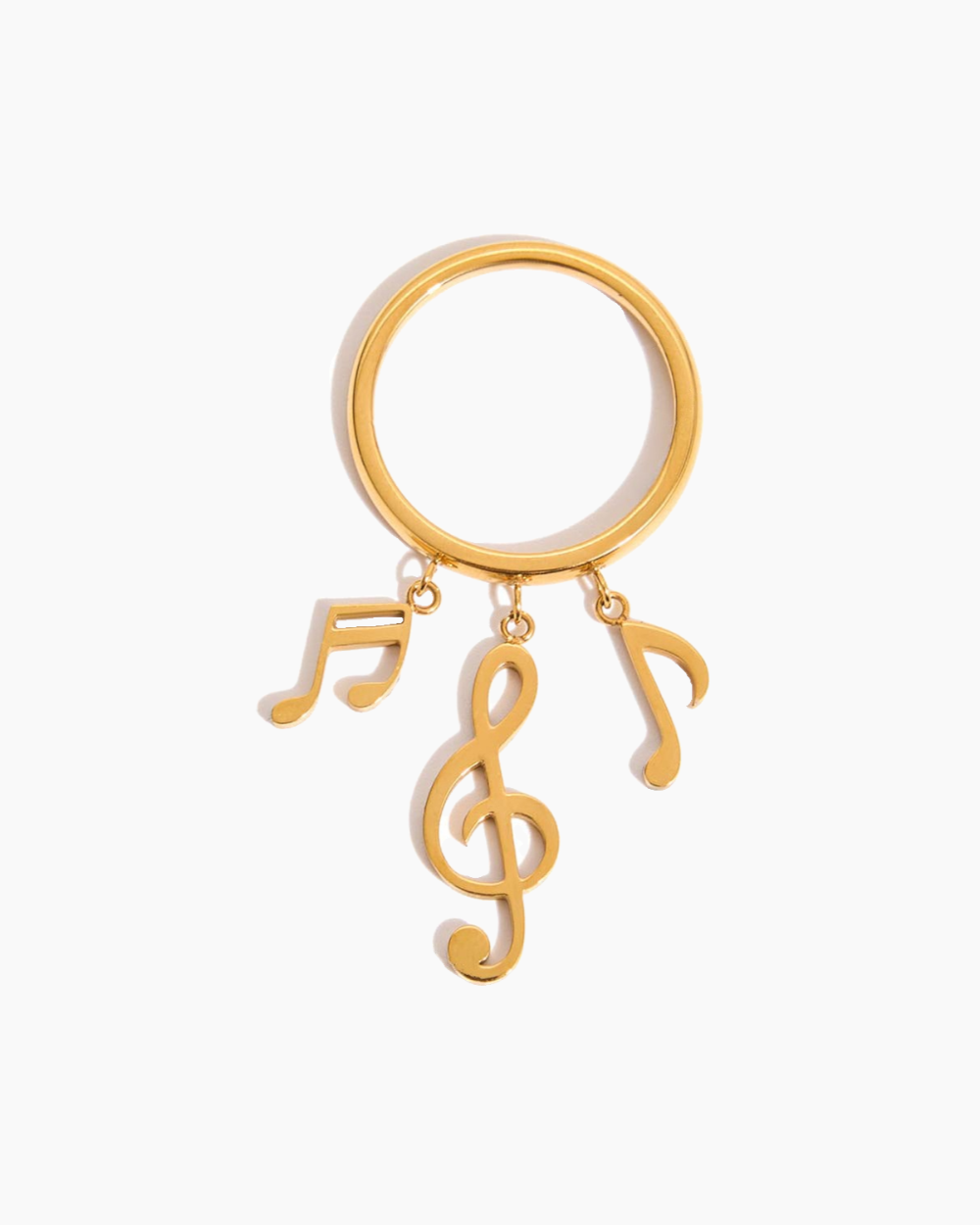 Gold keychain with musical symbol on a white background