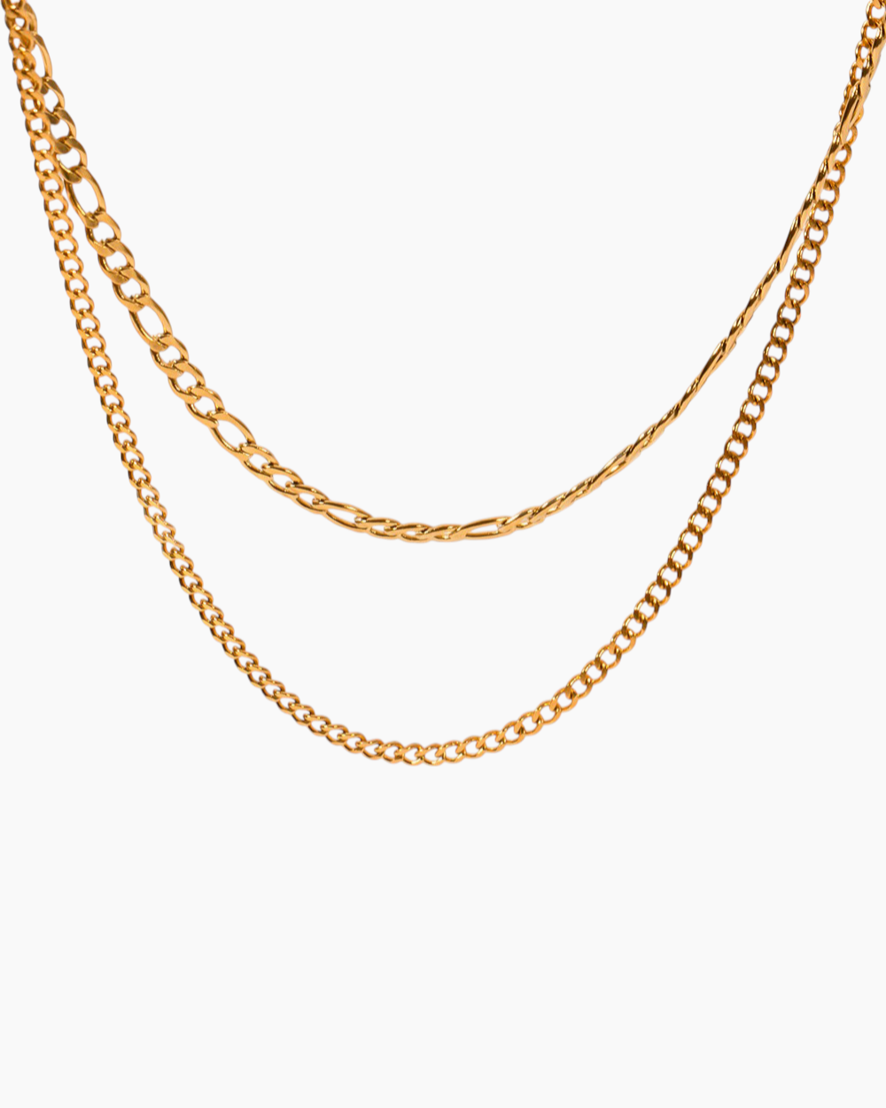 Two gold chains on a white background