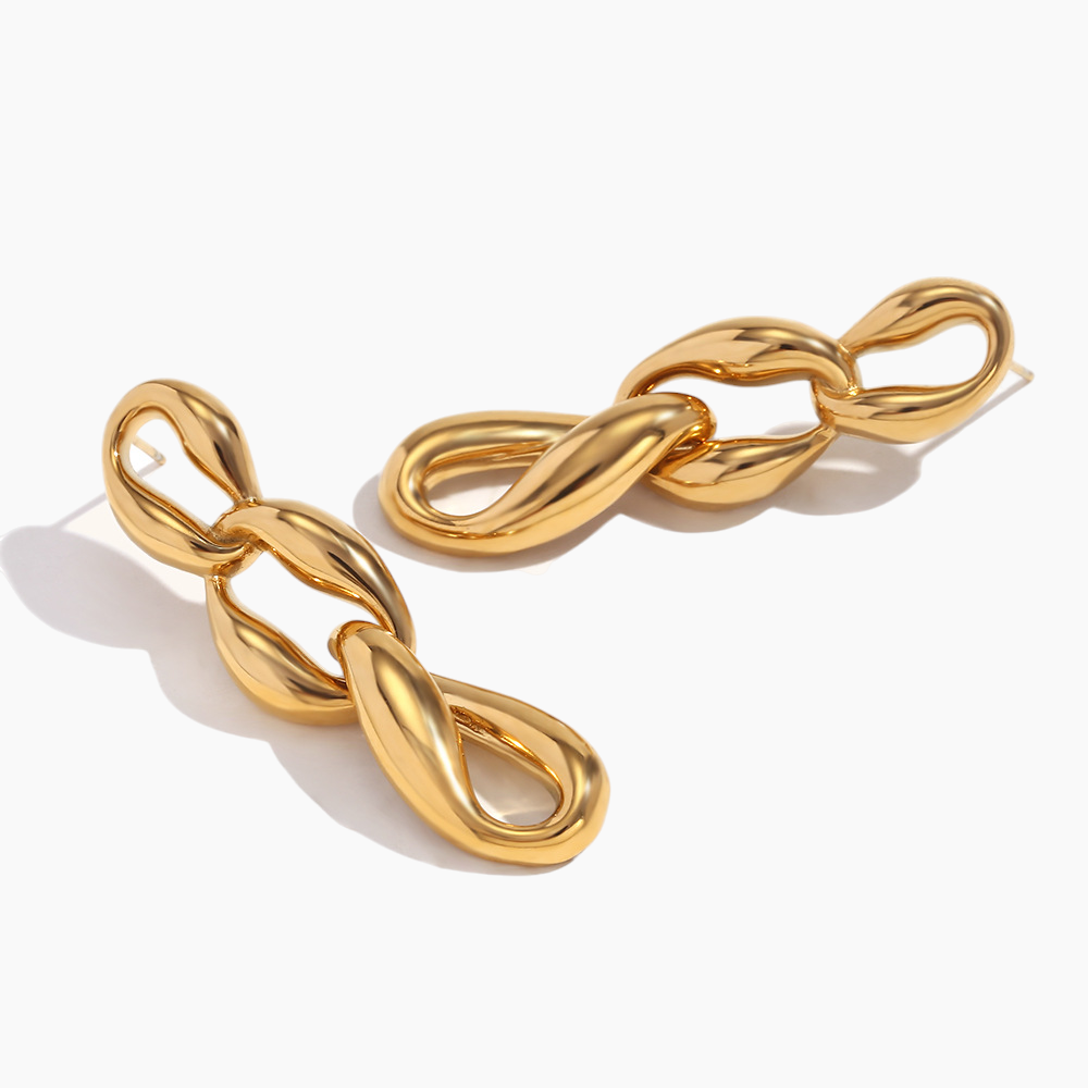 Gold chain-style earrings on a white background