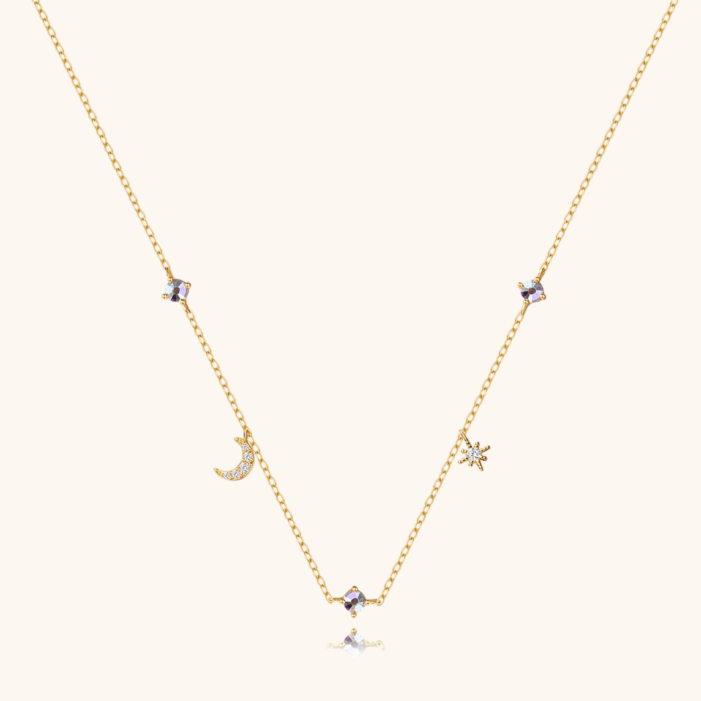 Star & Moon Colored Zirconia Necklace