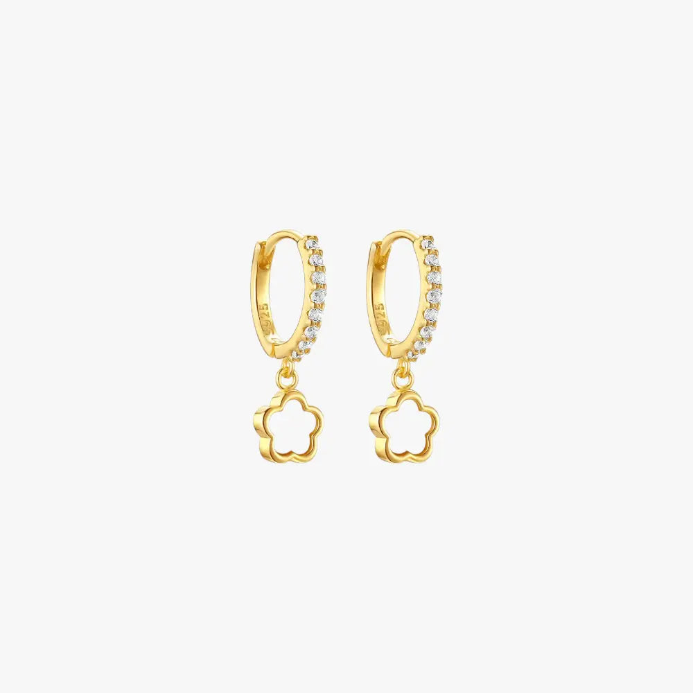 Elegant S925 sterling silver flower drop diamond hoop earrings with crystal accents