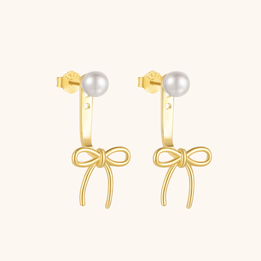 Charming Pearl Ribbon Drop Earrings