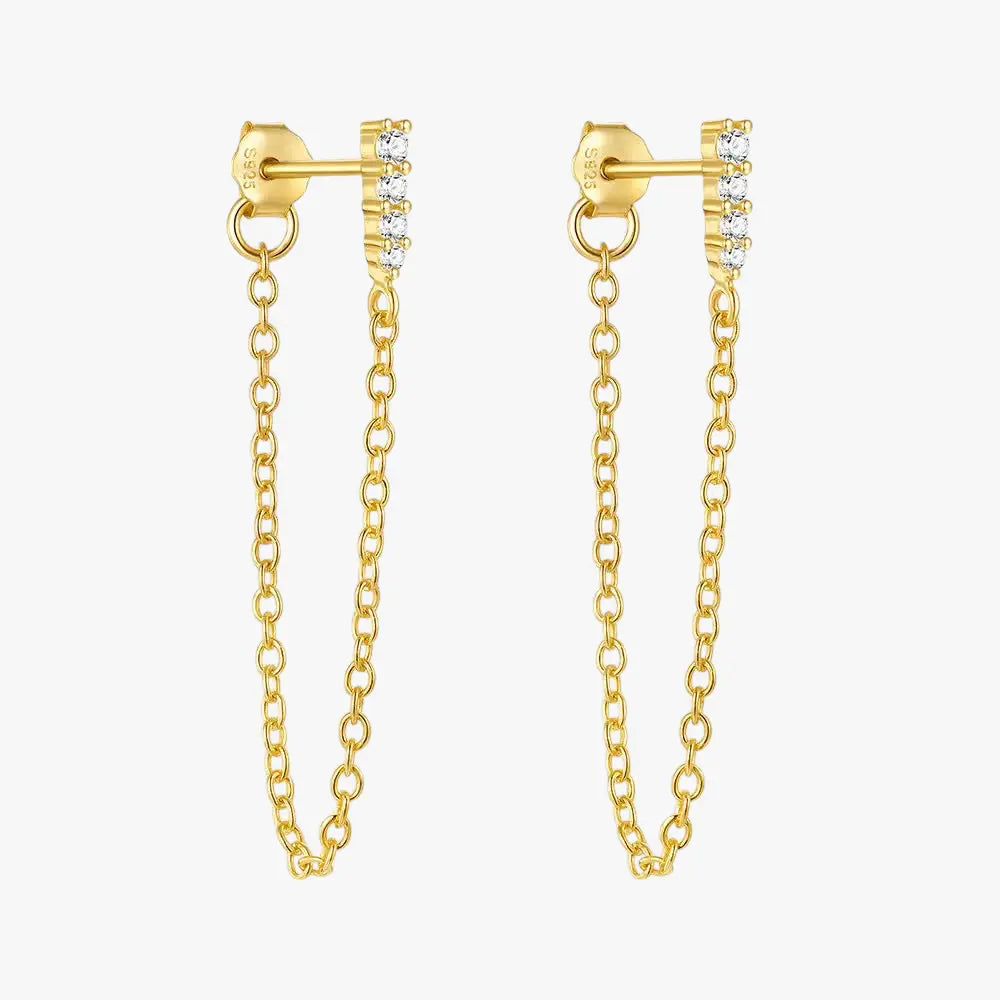 Zirconia Long Chain Tassel Earrings