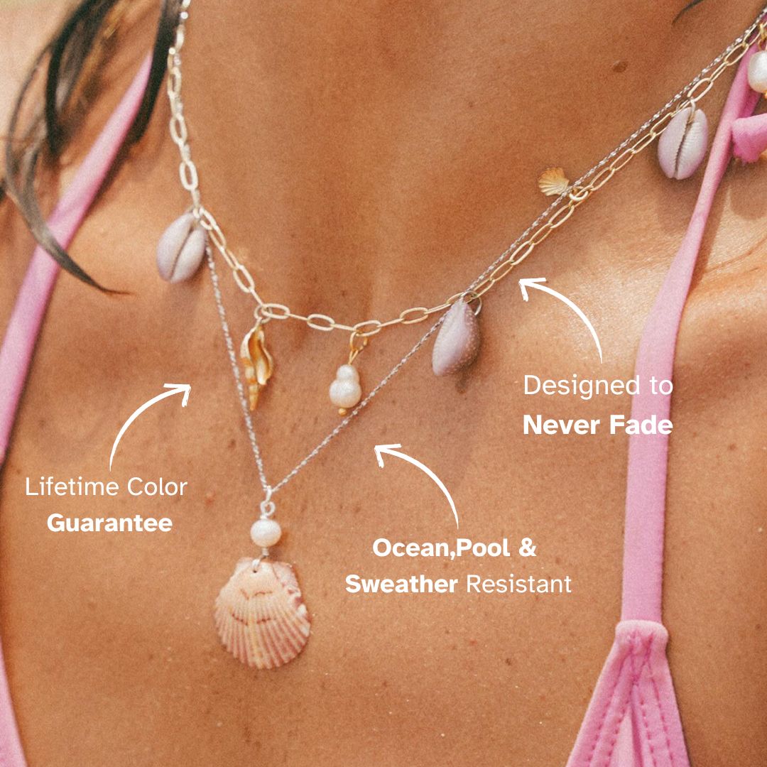 Close-up of double strand gold necklace with ocean-inspired charm_MiFJewelry