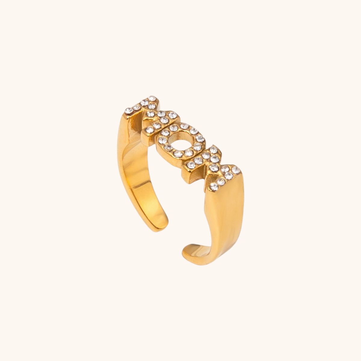 Gold MOM ring with sparkling rhinestones, elegant gift for mother