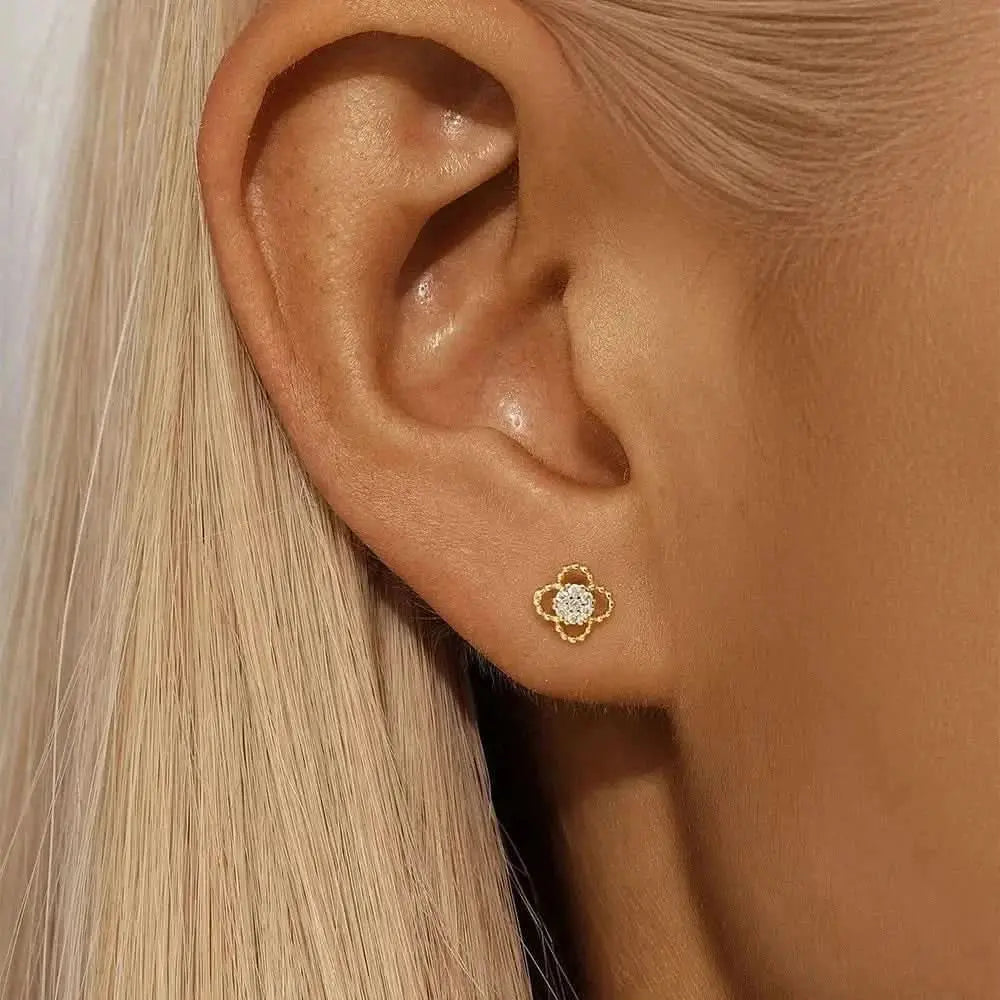 Beaded Flower Zirconia Stud Earrings