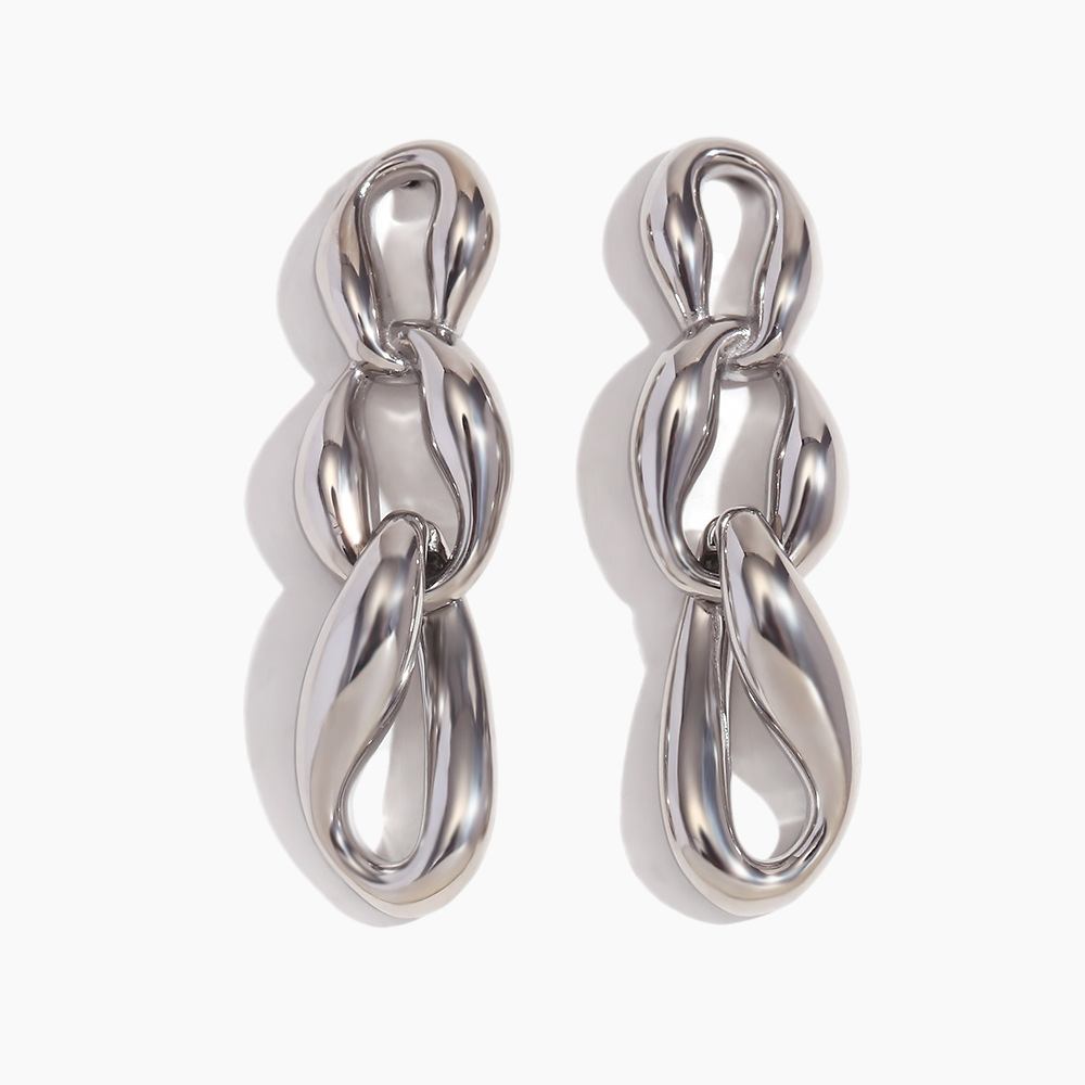 Pair of silver chain-link earrings on a white background