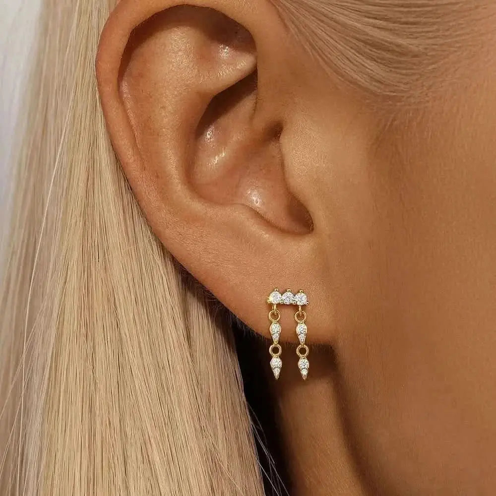 Geometric Zirconia Dangle Earrings