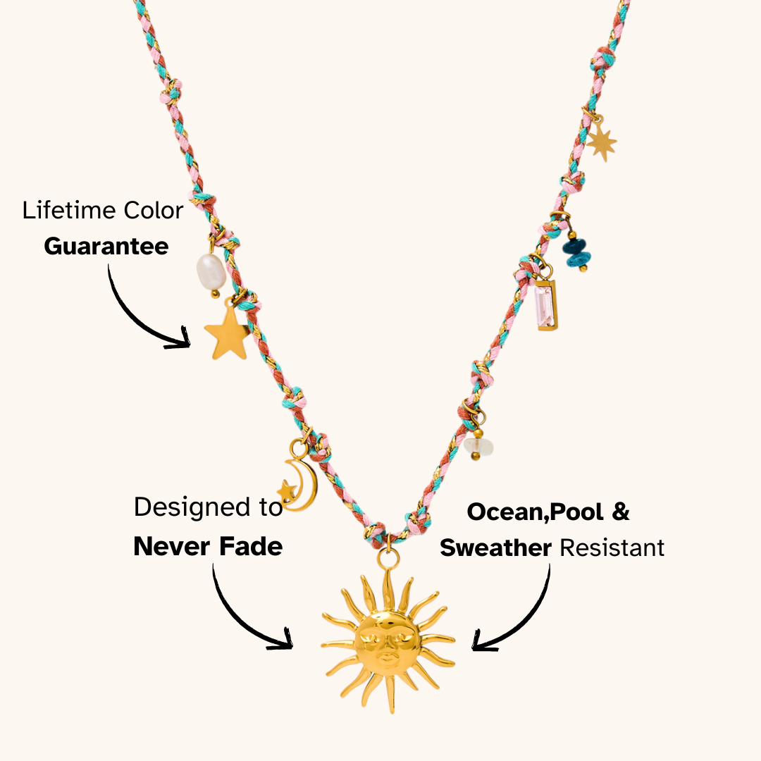 Summer beach jewelry with colorful woven string and charms