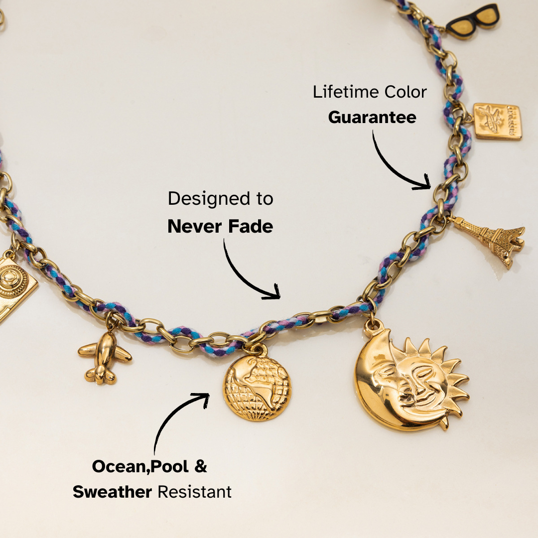Close-up of waterproof charm necklace for beachwear