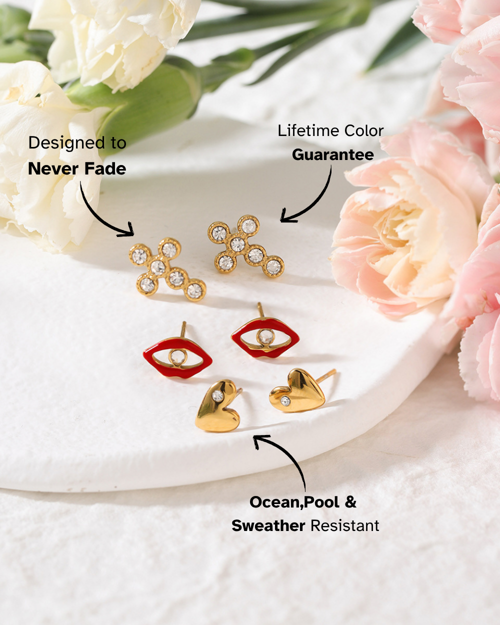 Triple Charm Stud Earring Set