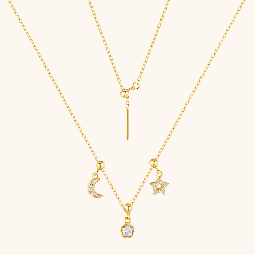 Adjustable Sterling Silver Moon and Star Multi - Wear Necklace - mifjewelry