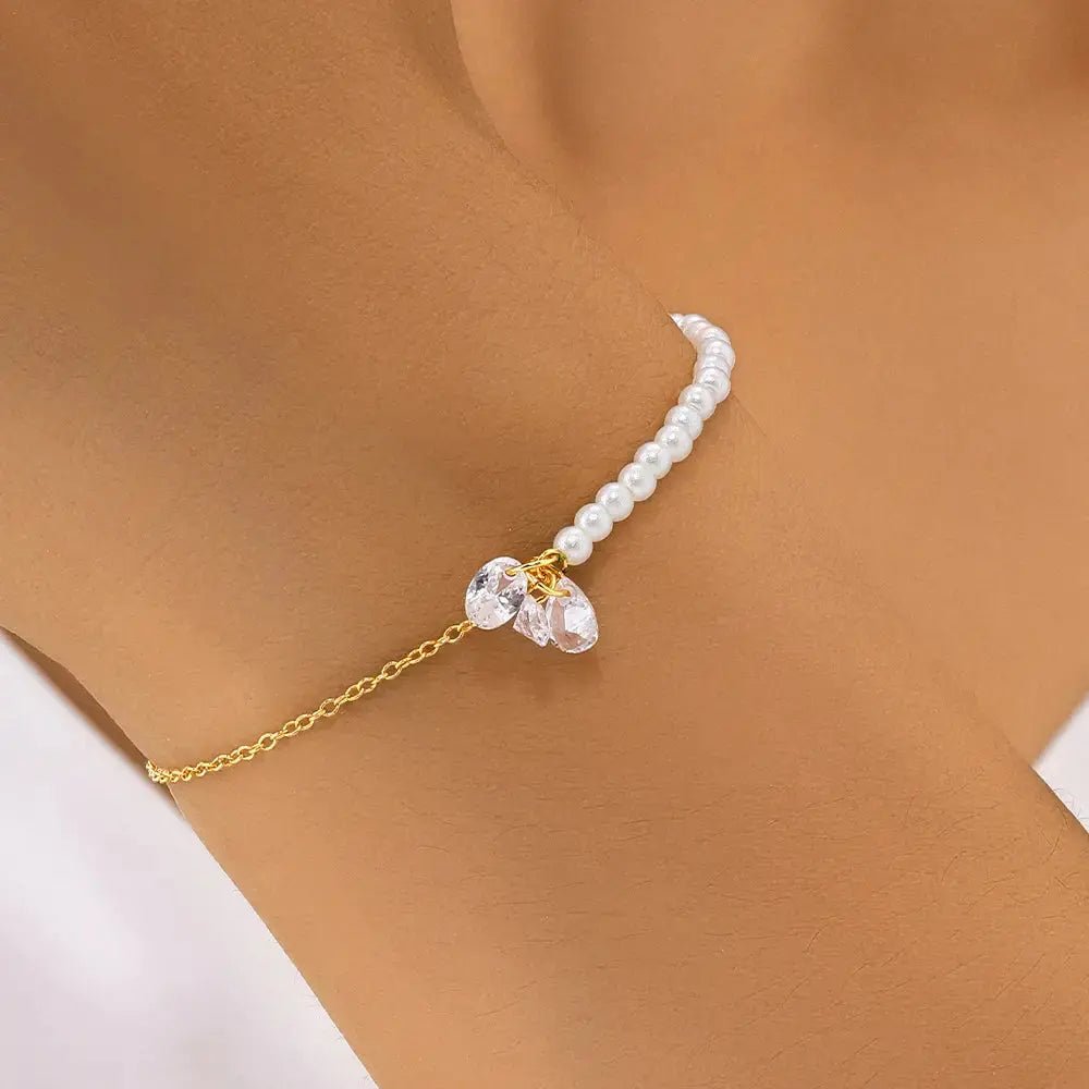 Asymmetrical Pearl & Zirconia Chain Bracelet - mifjewelry