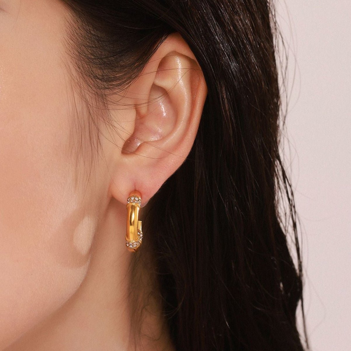 Bamboo Hoop Earrings with Zirconia - mifjewelry