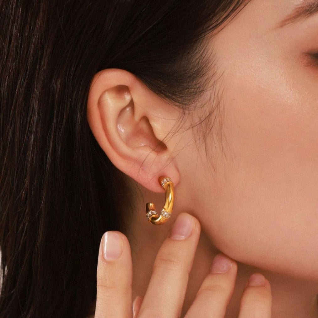 Bamboo Hoop Earrings with Zirconia - mifjewelry