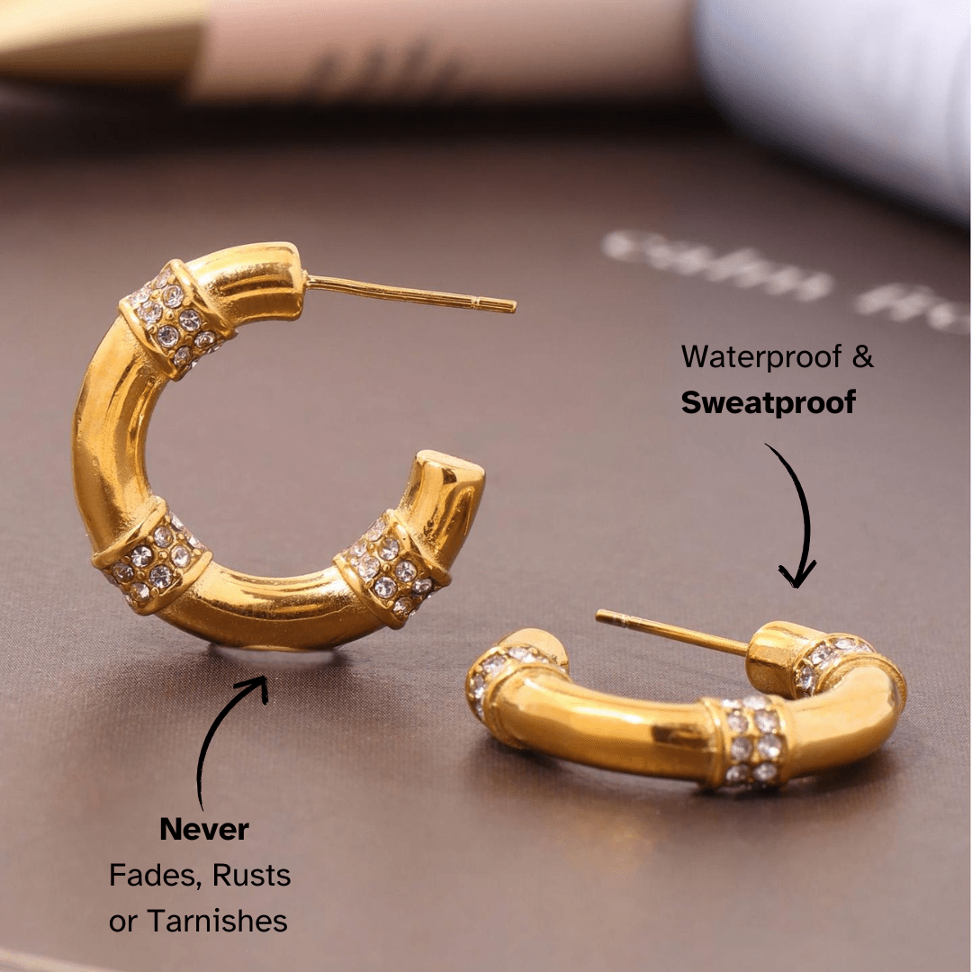 Bamboo Hoop Earrings with Zirconia - mifjewelry