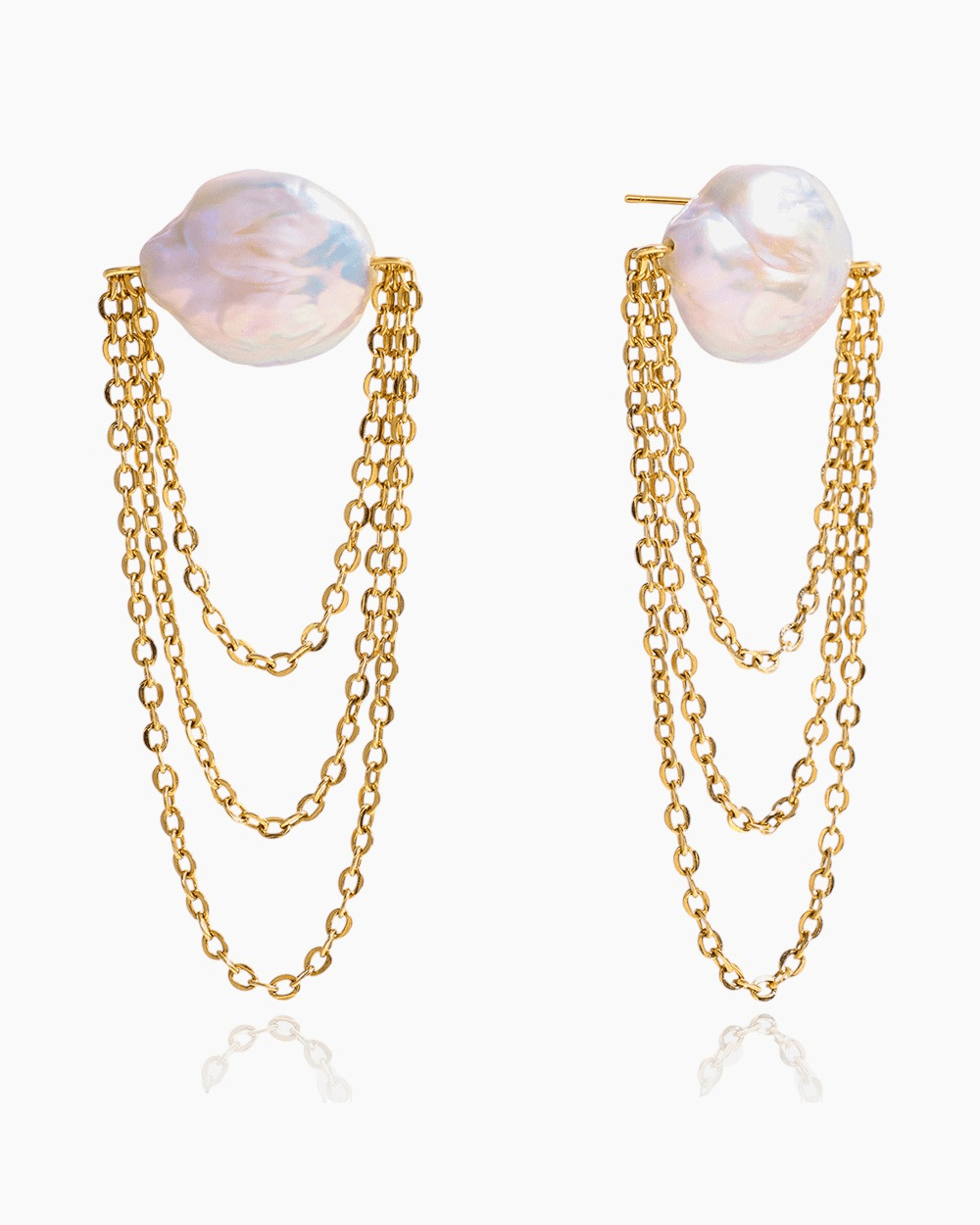 Baroque Pearl Layered Chain Earrings - mifjewelry