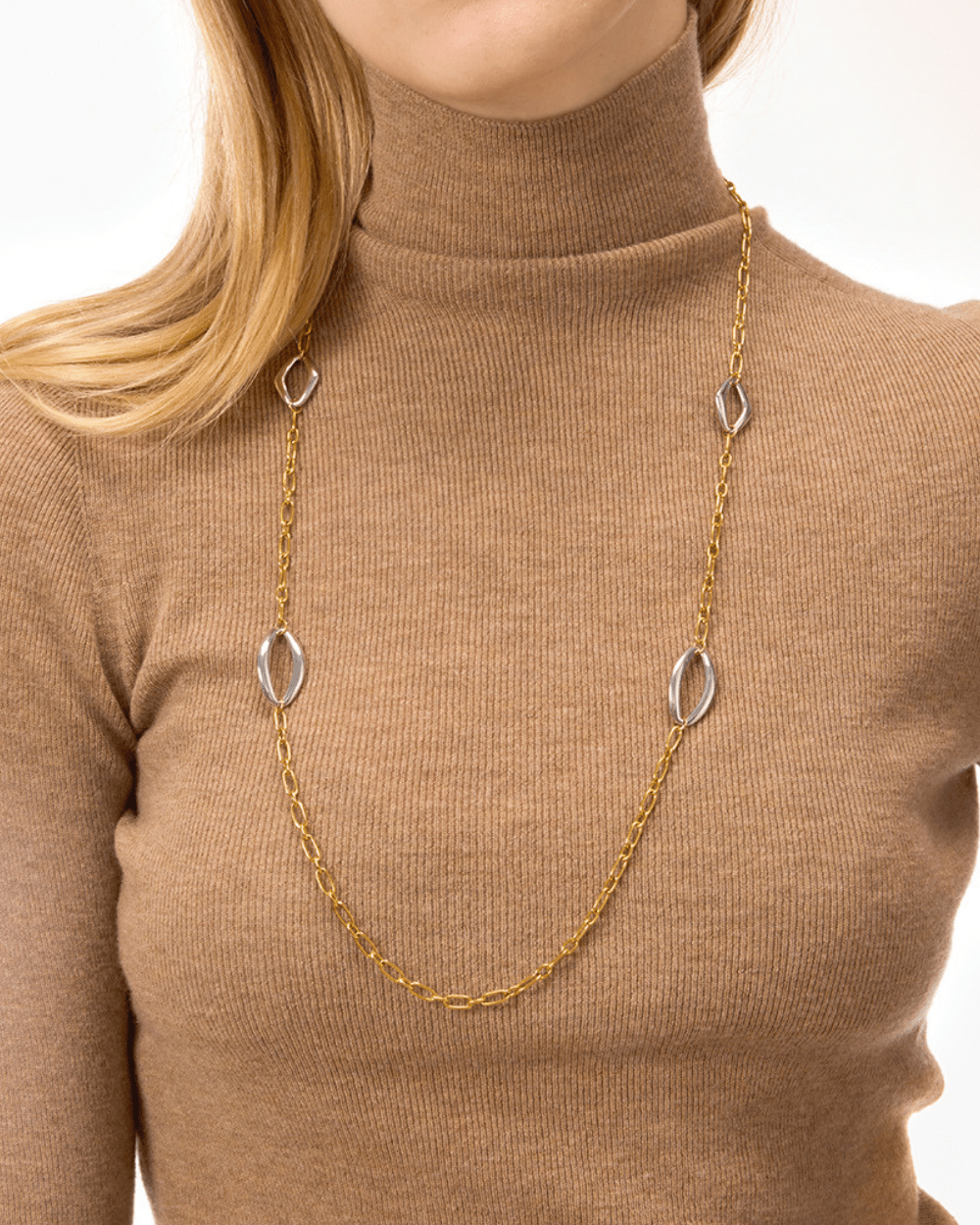 Bi - Color Shell Link Long Necklace - mifjewelry