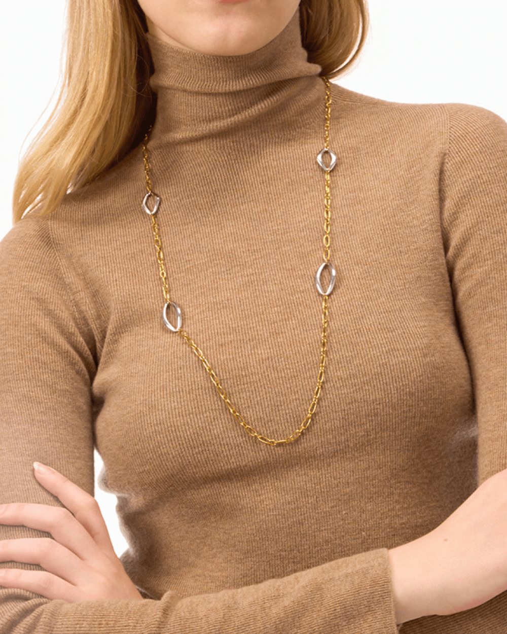 Bi - Color Shell Link Long Necklace - mifjewelry